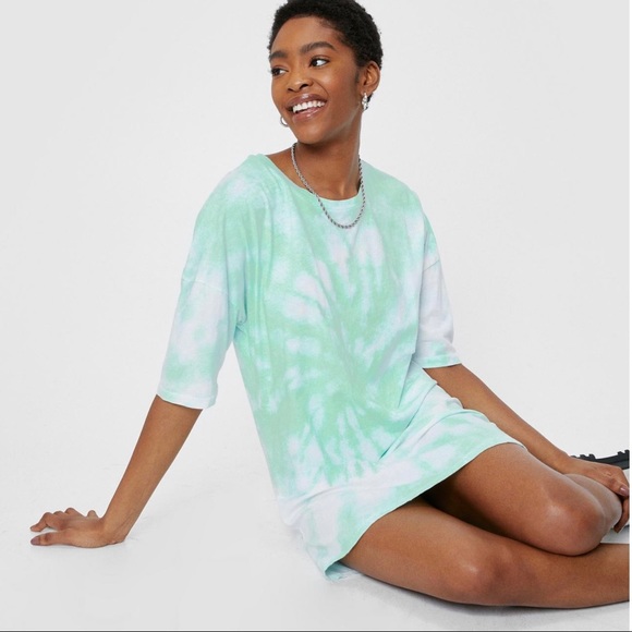 NWT Mint Green Tie Dye T-Shirt Dress - Picture 3 of 5